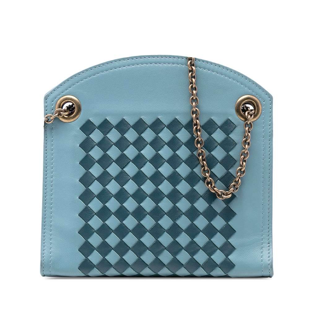Bottega Veneta Nappa Intrecciato Chain Wallet Blue Leather Very good condition - Front View