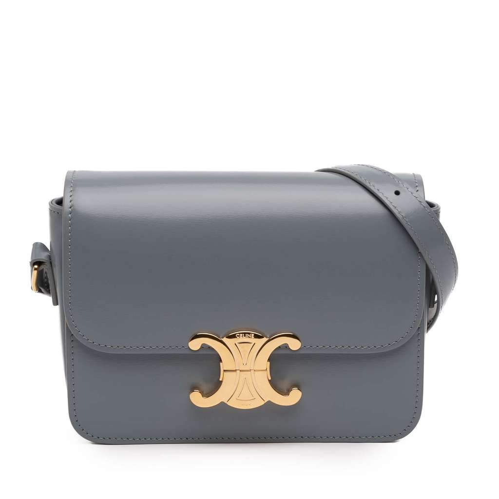 Celine Teen Shiny Calfskin Triomphe Crossbody Grey Leather Good condition - Front View