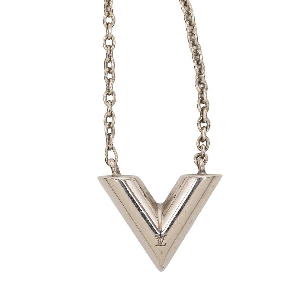 Louis Vuitton Silver Plated Essential V Supple Necklace Silver Metal Very good condition - Front View