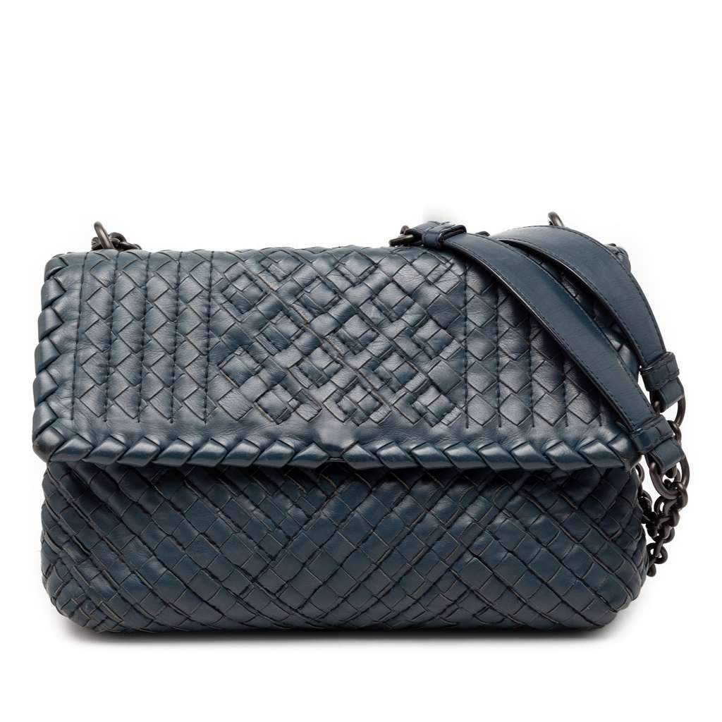 Bottega Veneta Small Nappa Intrecciato Boutis Olimpia Shoulder Bag Blue Leather Very good condition - Front View