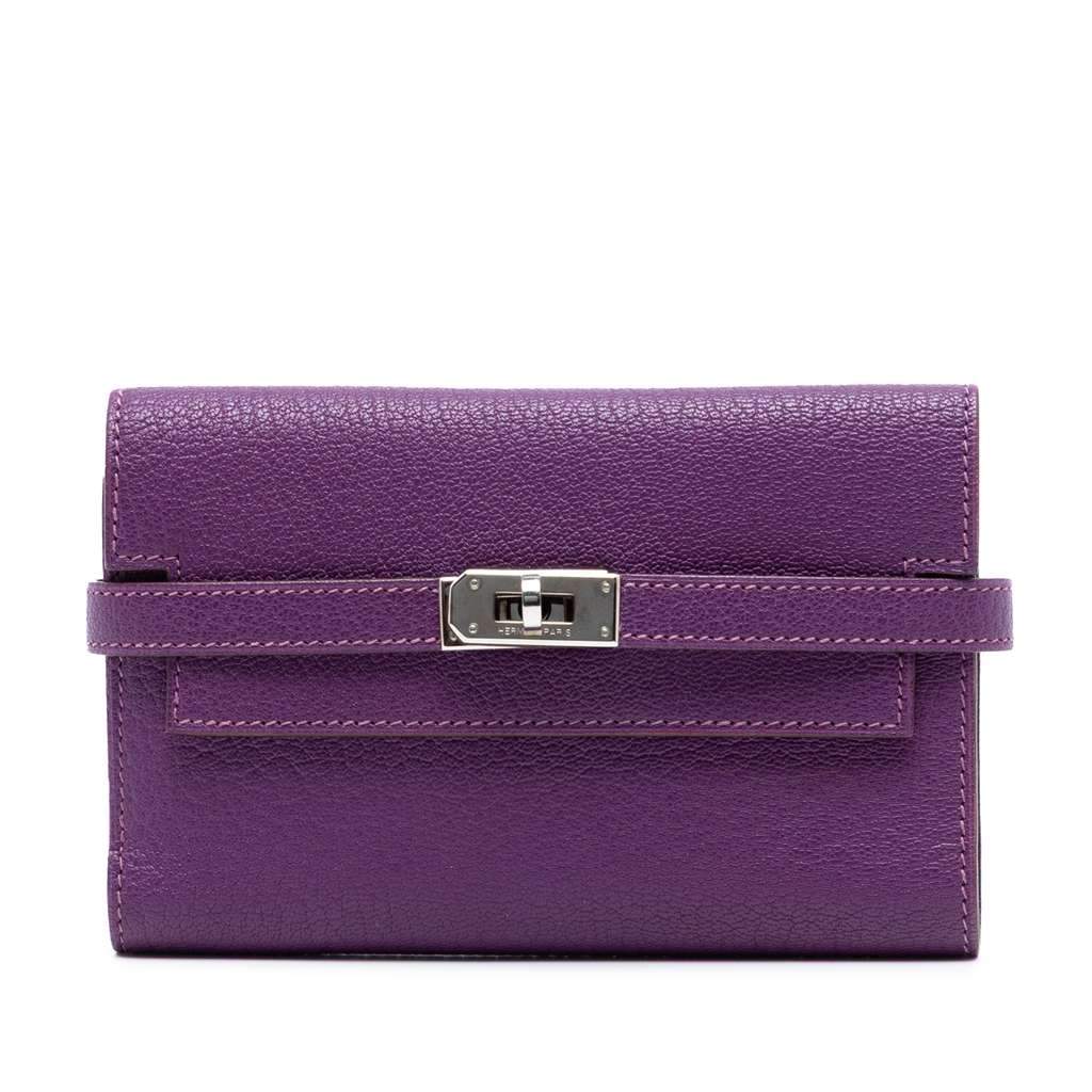 Hermès Medium Chevre Mysore Kelly Wallet Purple Leather Very good - Front View