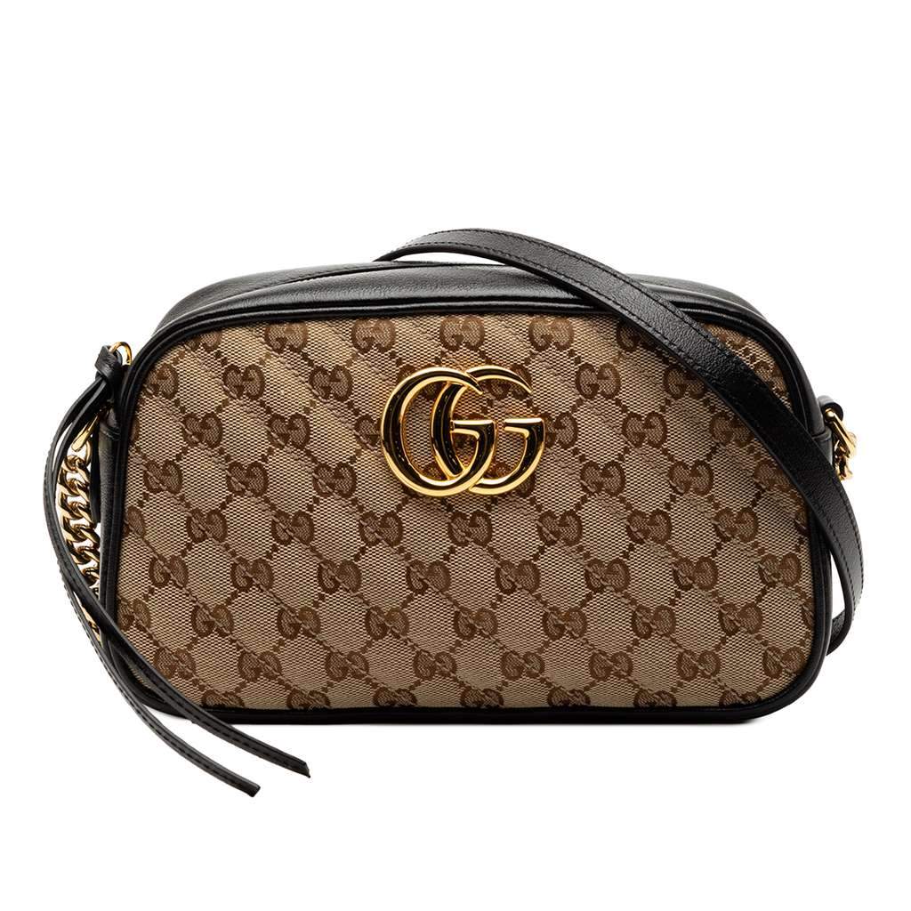 Gucci Small GG Marmont Matelasse GG Canvas and Leather Crossbody Brown Canvas Very good condition - Front View