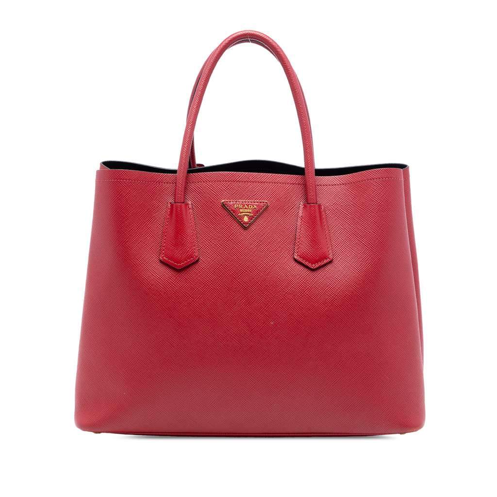 Prada Medium Saffiano Cuir Double Satchel Red Leather Very good condition - Front View
