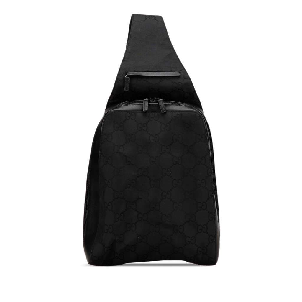 Gucci GG Nylon Sling Backpack Black Very good condition - Front View