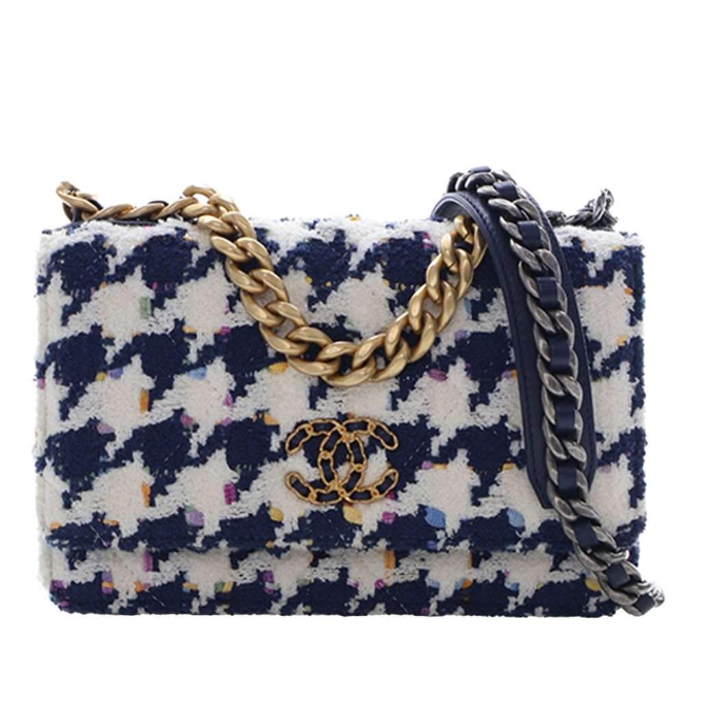 Chanel Tweed 19 Wallet On Chain Blue Tweed Very good condition - Front View