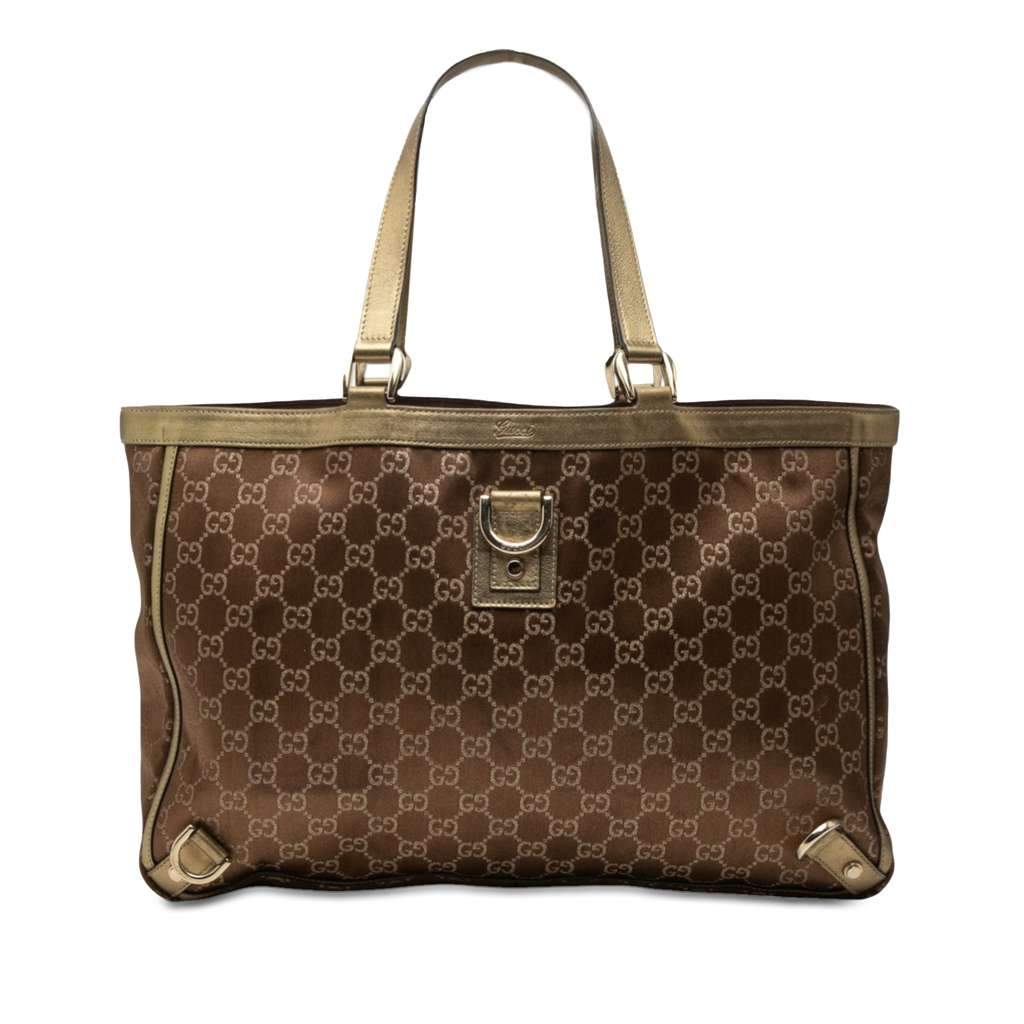 Gucci GG Satin Abbey D Ring Tote Brown Satin Very good condition - Front View