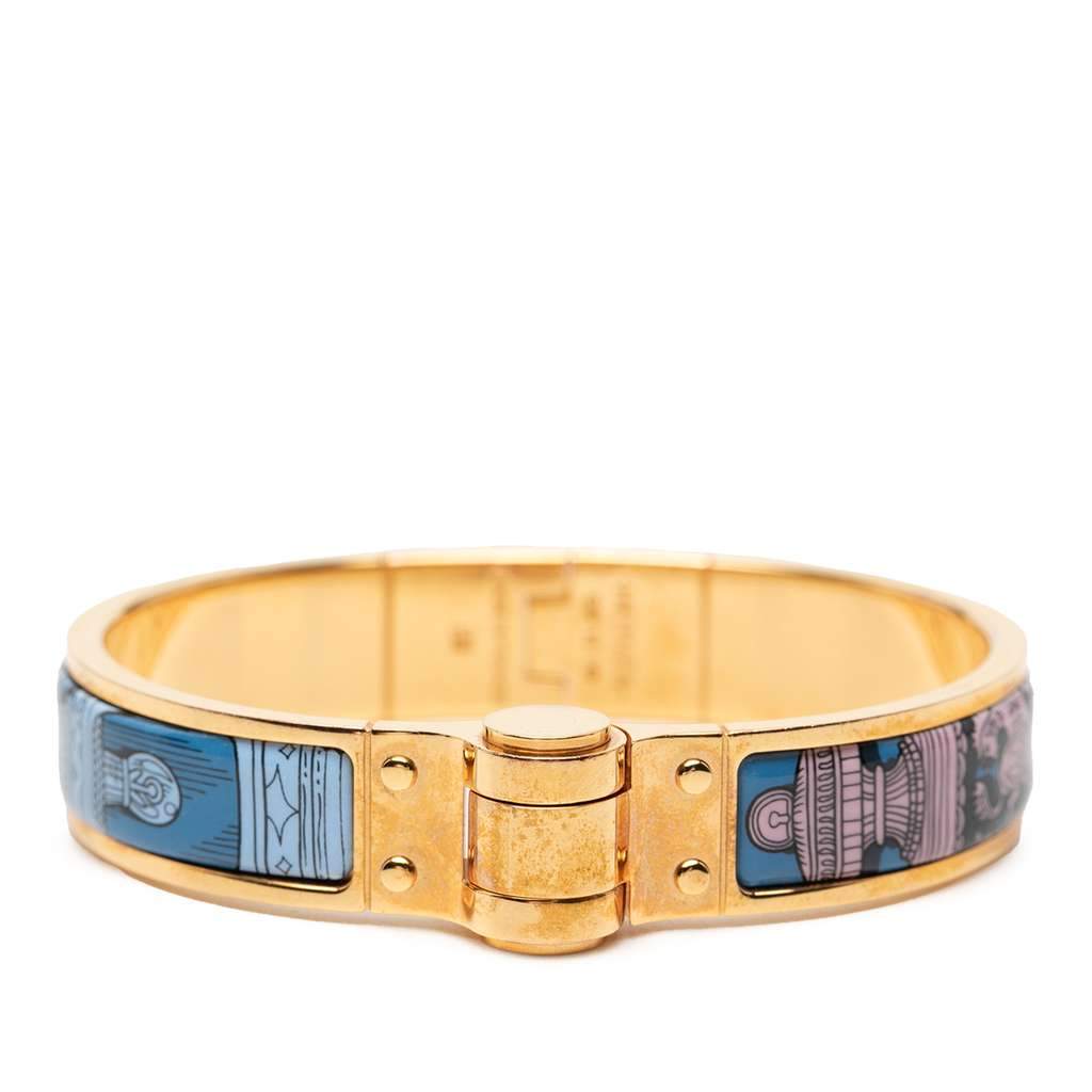 Hermès Narrow Printed Enamel Hinge Bracelet Blue Very good condition - Front View