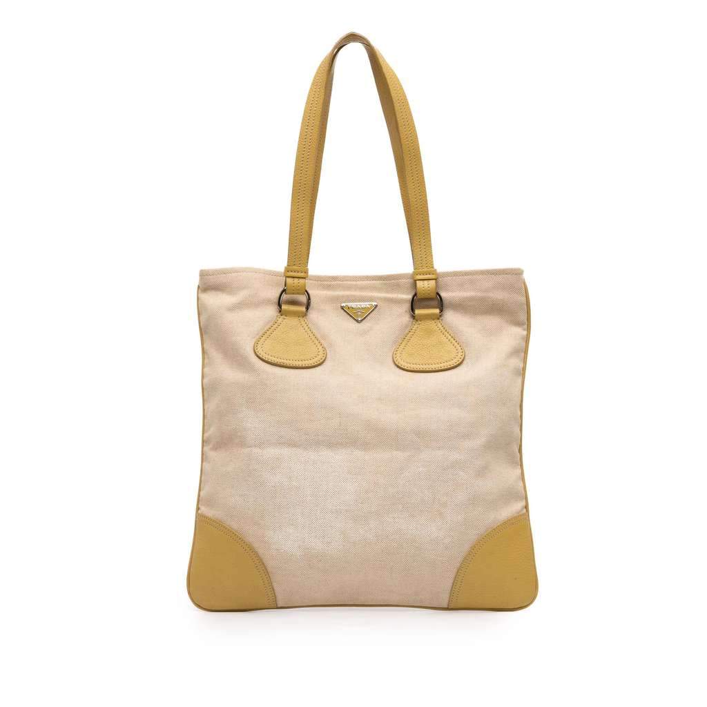 Prada Vitello Trimmed Canvas Canapa Tote Brown Canvas Very good condition - Front View