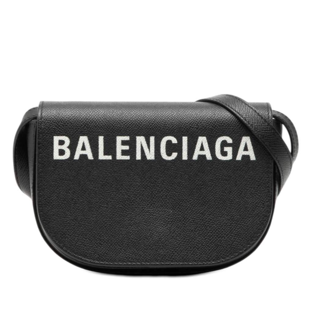 Balenciaga Grained Calfskin Logo Ville Day Crossbody XS Black Leather Very good condition - Front View