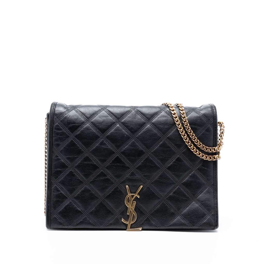 Saint Laurent Small Quilted Lambskin Becky Chain Shoulder Bag Black Leather Very good condition - Front View