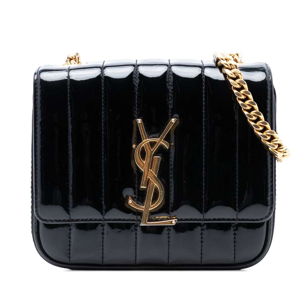 Saint Laurent Small Patent Monogram Vicky Chain Bag Black Leather Very good condition - Front View