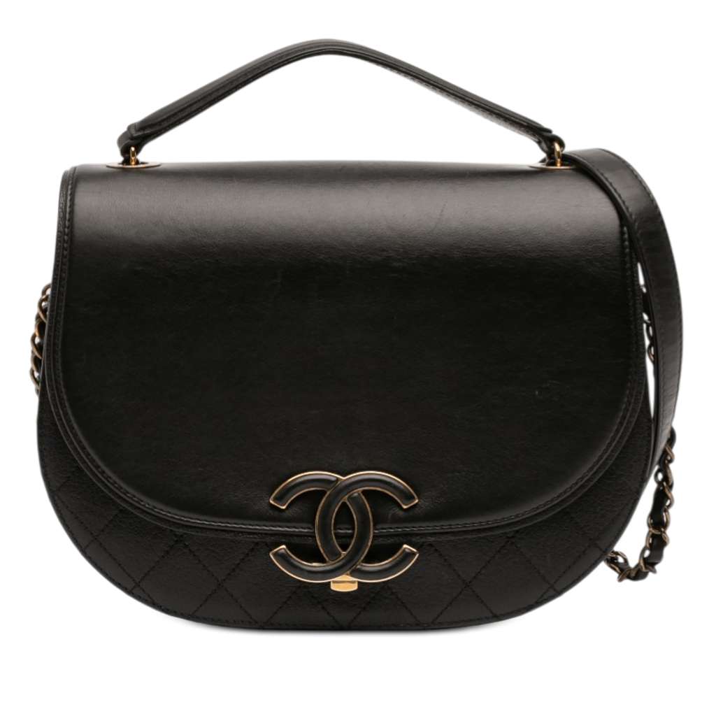 Chanel Medium Shiny Calfskin and Quilted Goatskin Coco Curve Flap Black Leather Very good condition - Front View
