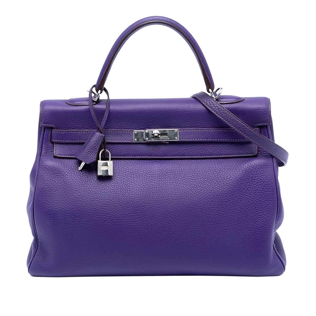 Hermès Clemence Kelly II Retourne 35 Purple Leather Very good condition - Front View