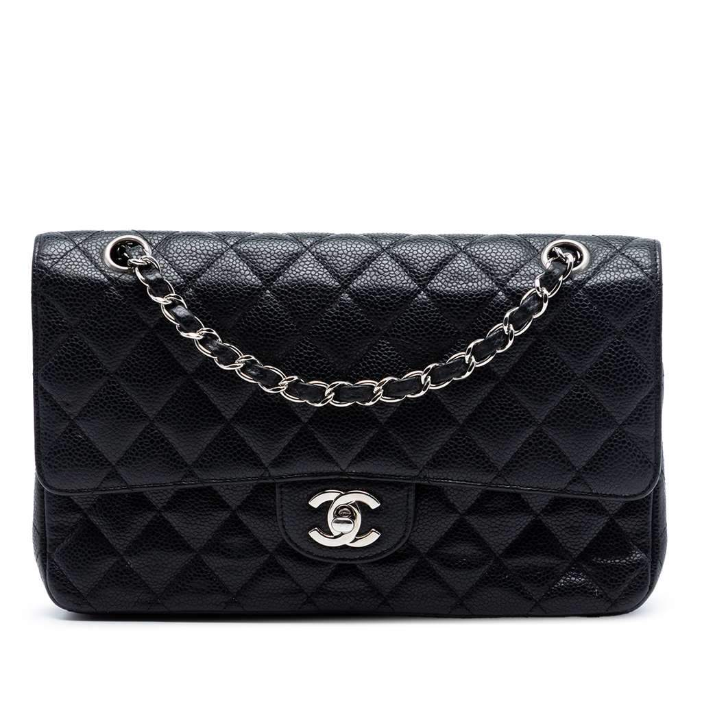 Chanel Medium Classic Caviar Double Flap Black Leather Very good condition - Front View