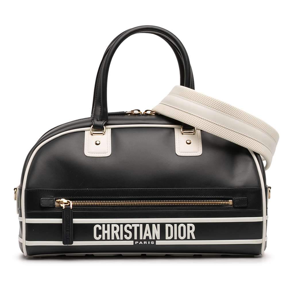 Dior Medium Leather Dior Vibe Zip Bowling Bag Black Leather Very good condition - Front View