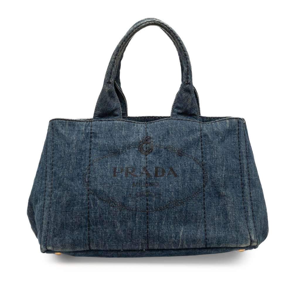 Prada Denim Canapa Logo Satchel Blue Denim Very good condition - Front View