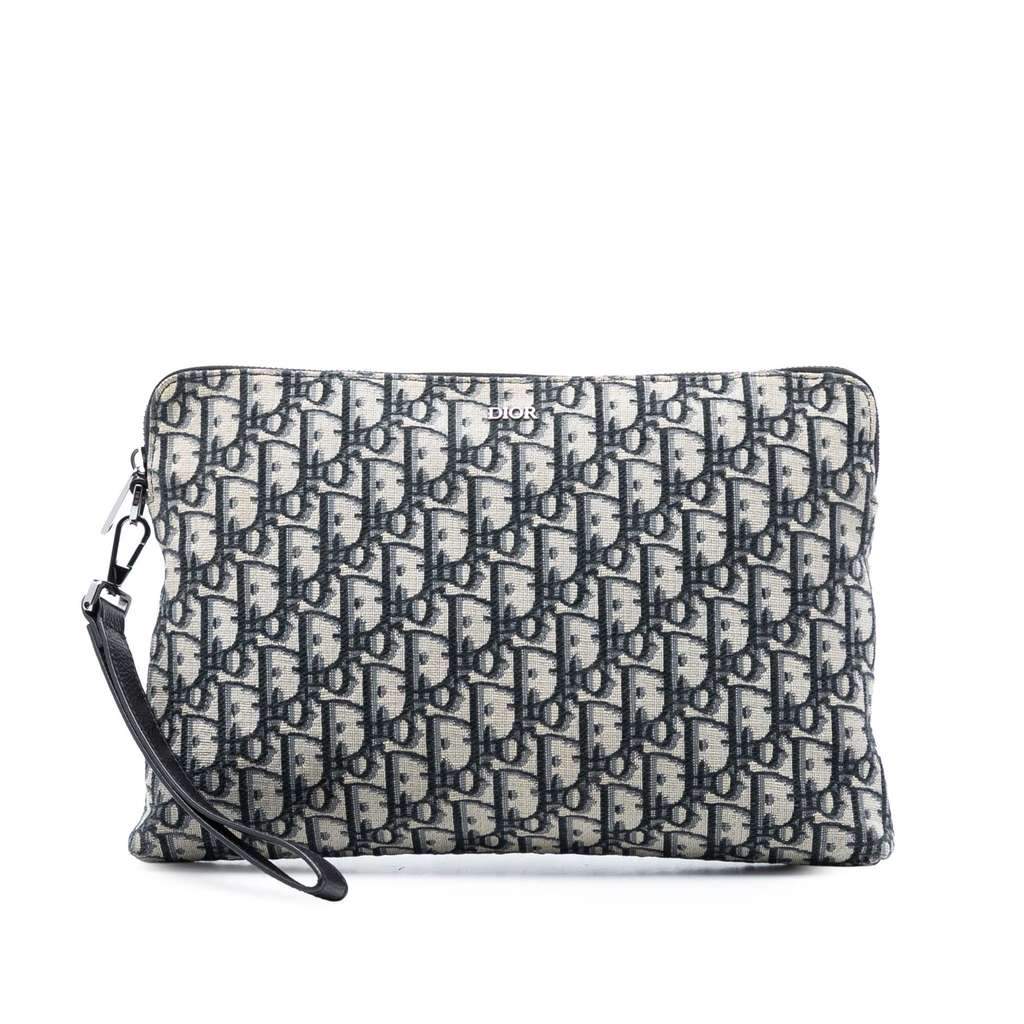 Dior Oblique Canvas Pouch Blue Canvas Very good condition - Front View