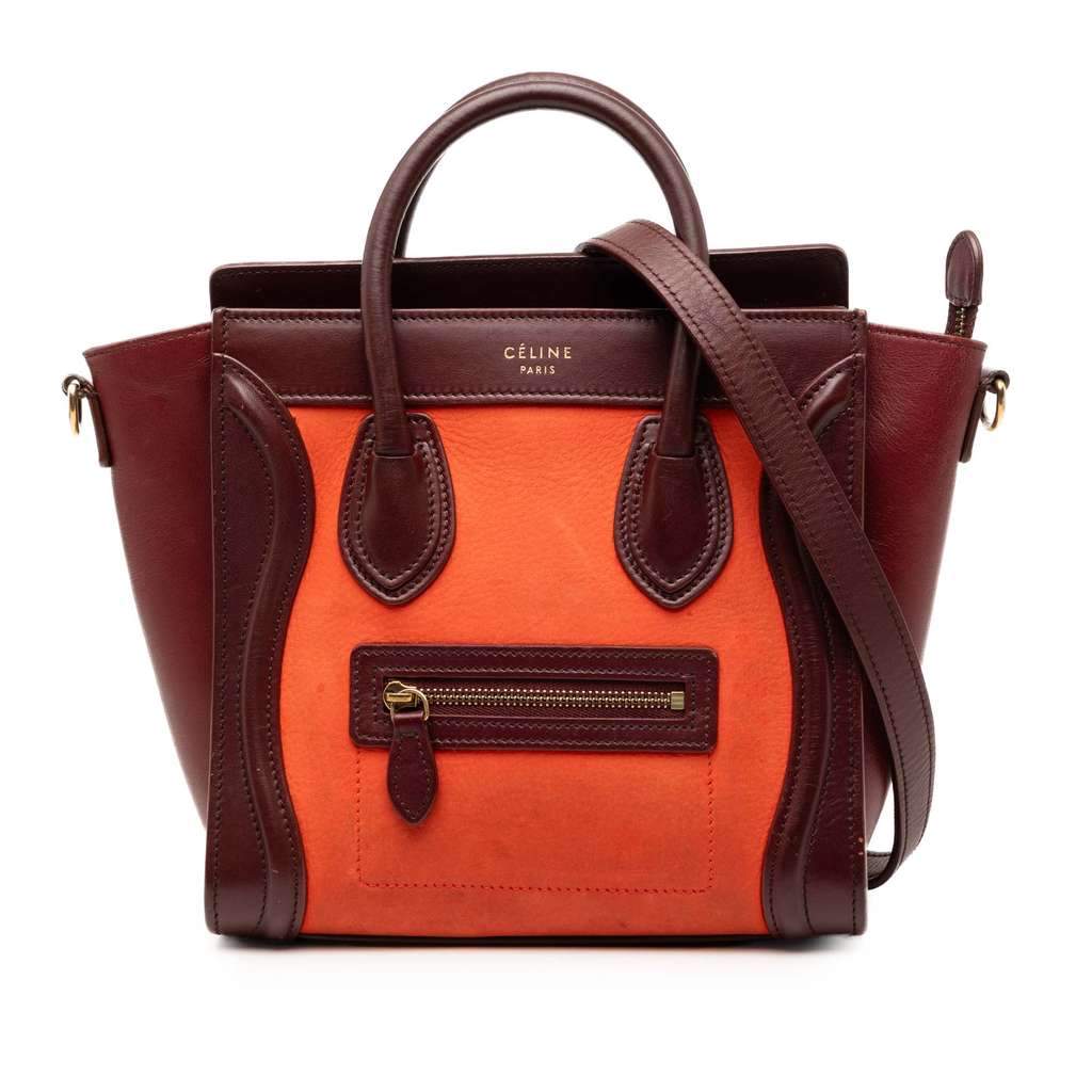 Celine Nano Tricolor Nubuck and Calfskin Luggage Tote Orange Leather Very good condition - Front View