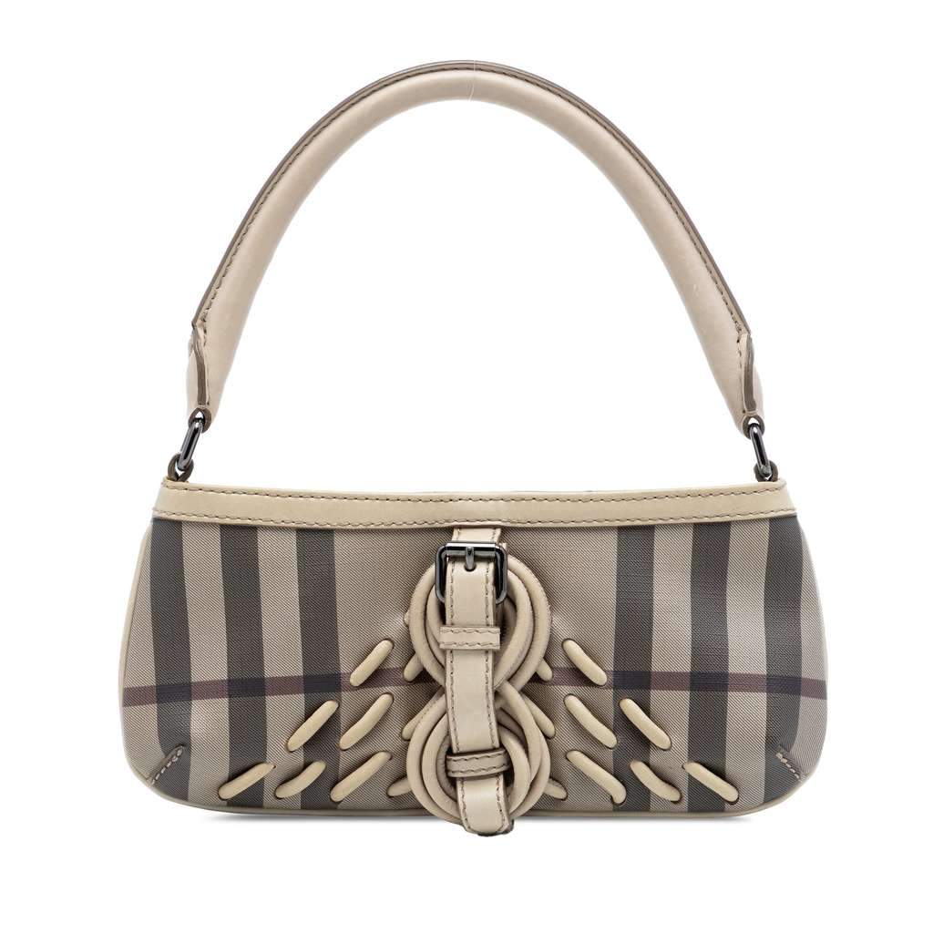 Burberry Smoke Check Coated Canvas Shoulder Bag Beige Very good condition - Front View