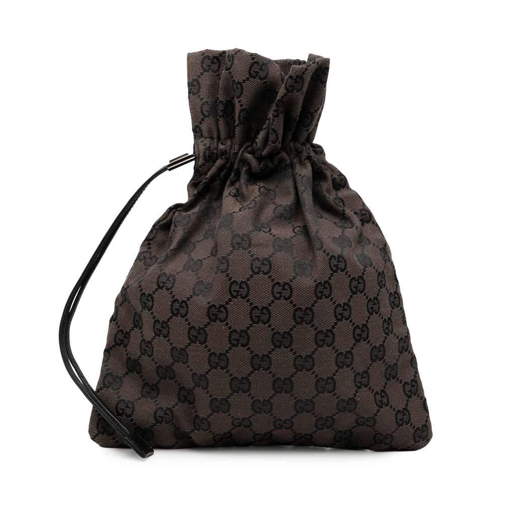 Gucci GG Canvas Drawstring Pouch Brown Canvas Very good condition - Front View