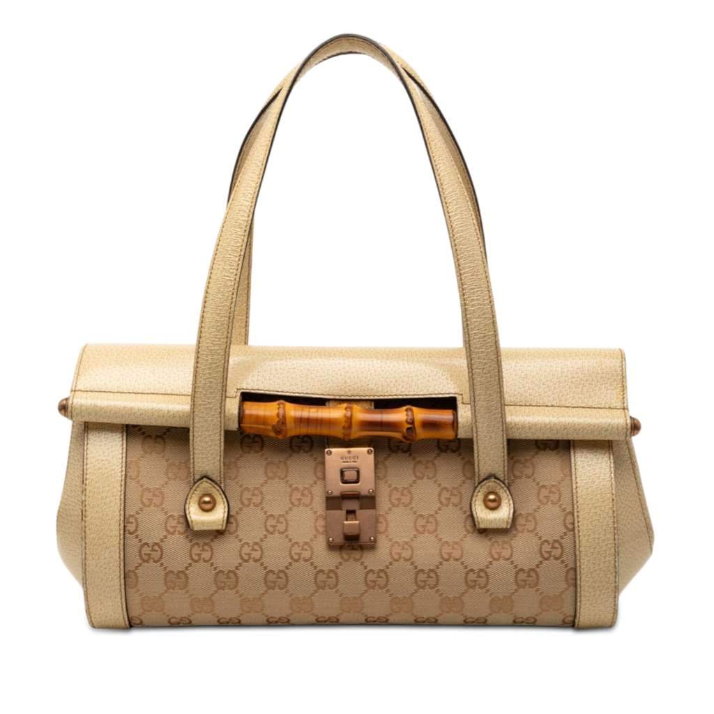 Gucci GG Canvas Bamboo Bullet Shoulder Bag Beige Very good condition - Front View