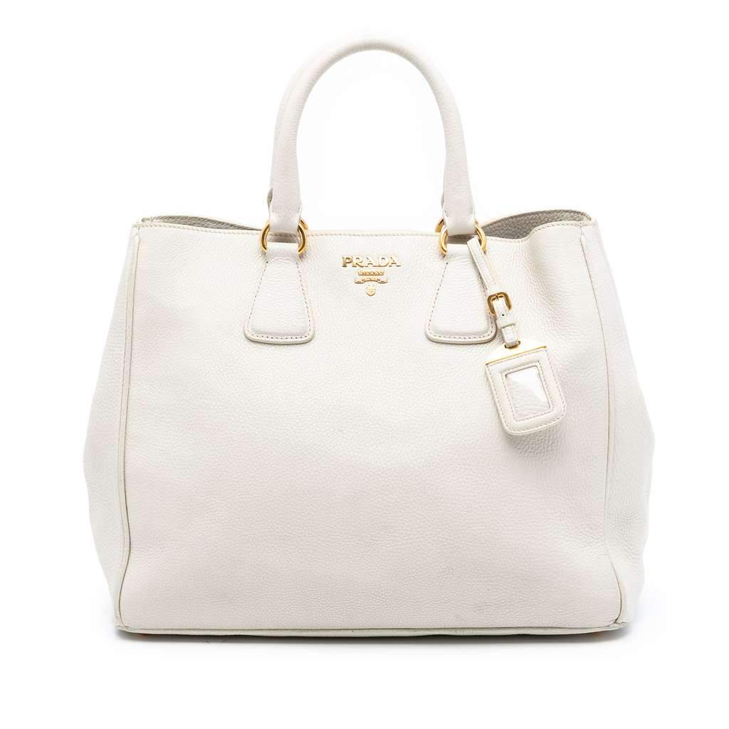 Prada Vitello Daino Open Convertible Tote White Leather Very good condition - Front View