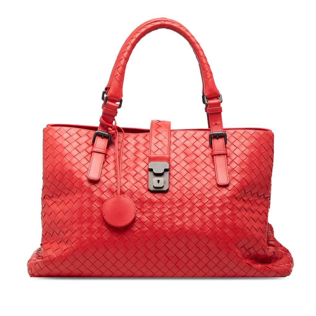Bottega Veneta Medium Nappa Intrecciato Roma Tote Red Leather Very good condition - Front View