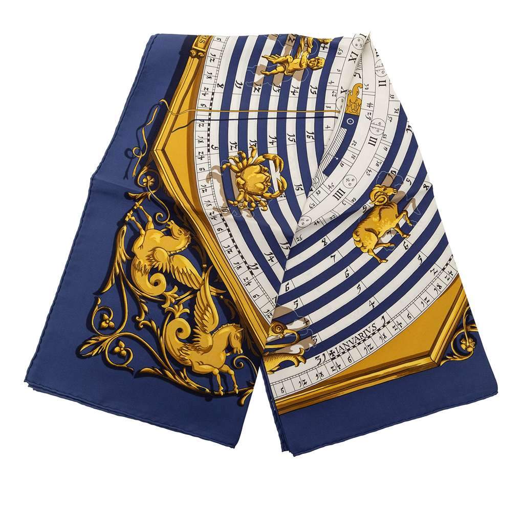 Hermès Astrologie Dies et Hore Silk Scarf Blue Silk Very good condition - Front View