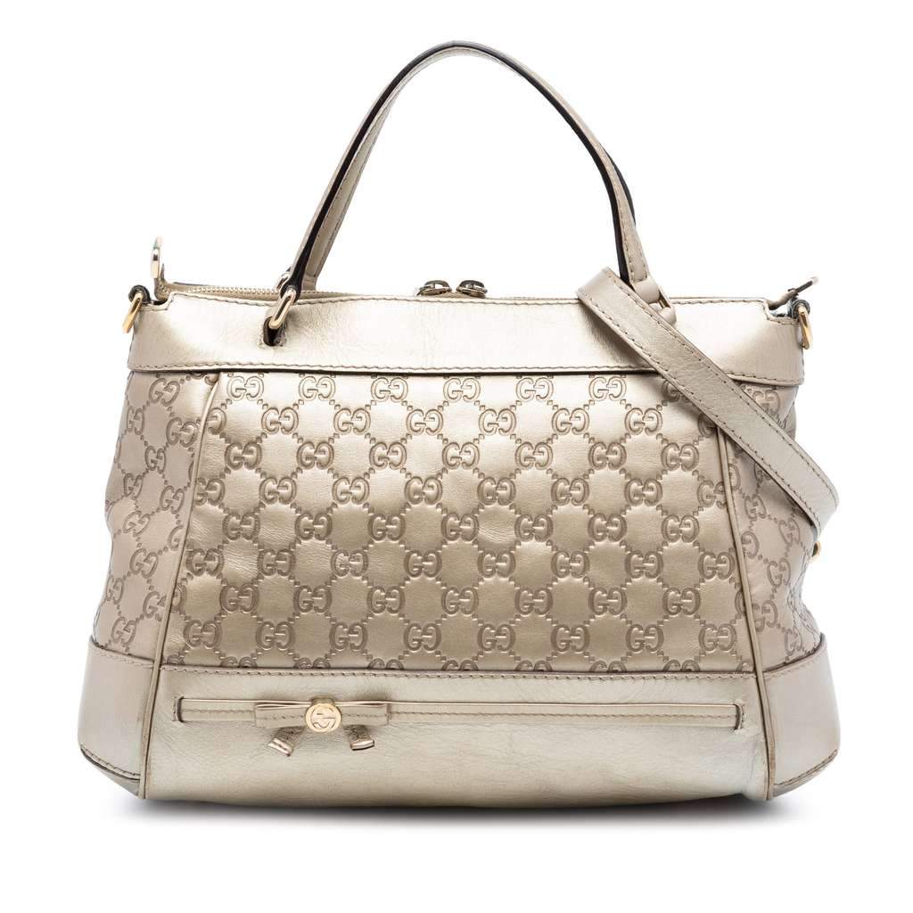 Gucci Metallic Guccissima Mayfair Satchel Gold Leather Very good condition - Front View