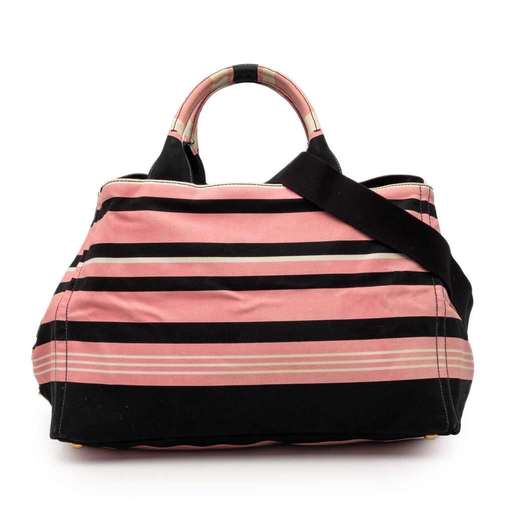Prada Large Canvas Canapa Righe Striped Satchel Pink Canvas Very good condition - Front View