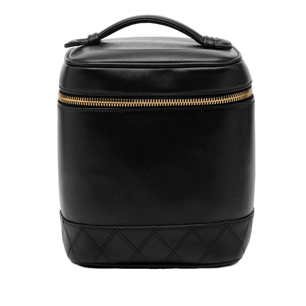 Chanel CC Lambskin Vanity Case Black Leather Good - Front View