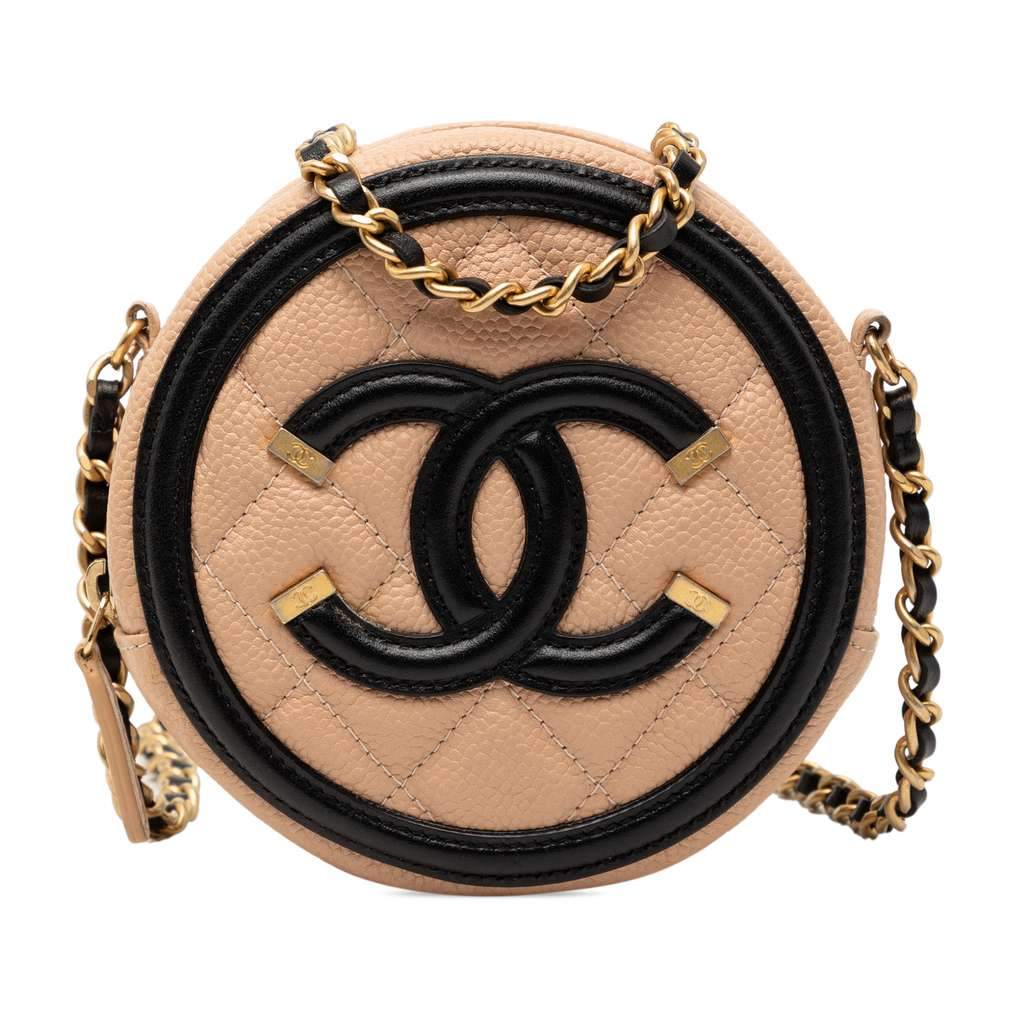 Chanel Caviar CC Filigree Round Crossbody Beige Leather Very good condition - Front View
