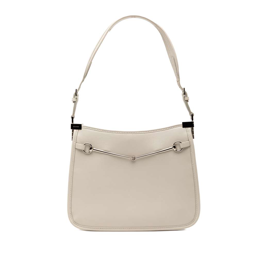 Gucci Small Calfskin Slim Horsebit Shoulder Bag White Leather Very good - Front View
