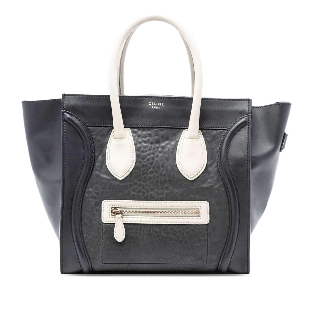 Celine Mini Embossed Calfskin Luggage Tote Black Leather Very good condition - Front View
