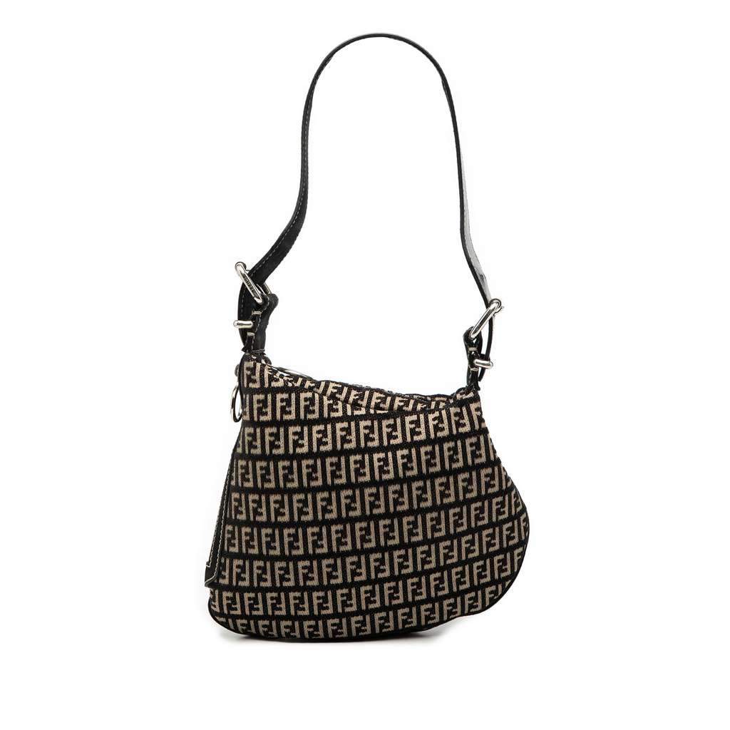 Fendi Zucchino Canvas Oyster Shoulder Bag Black Canvas Very good condition - Front View