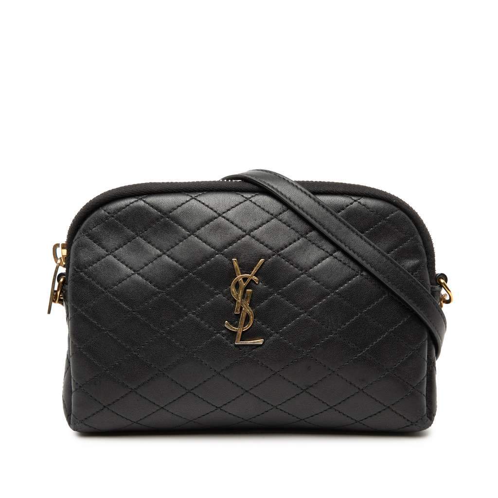 Saint Laurent Mini Quilted Lambskin Gaby Zippered Pouch Black Leather Very good condition - Front View