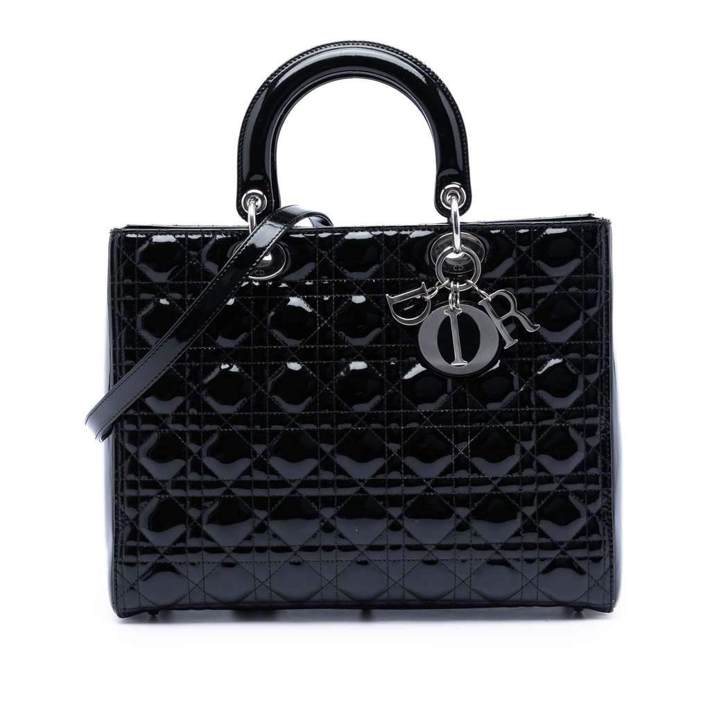 Dior Large Patent Cannage Lady Dior Black Leather Very good condition - Front View