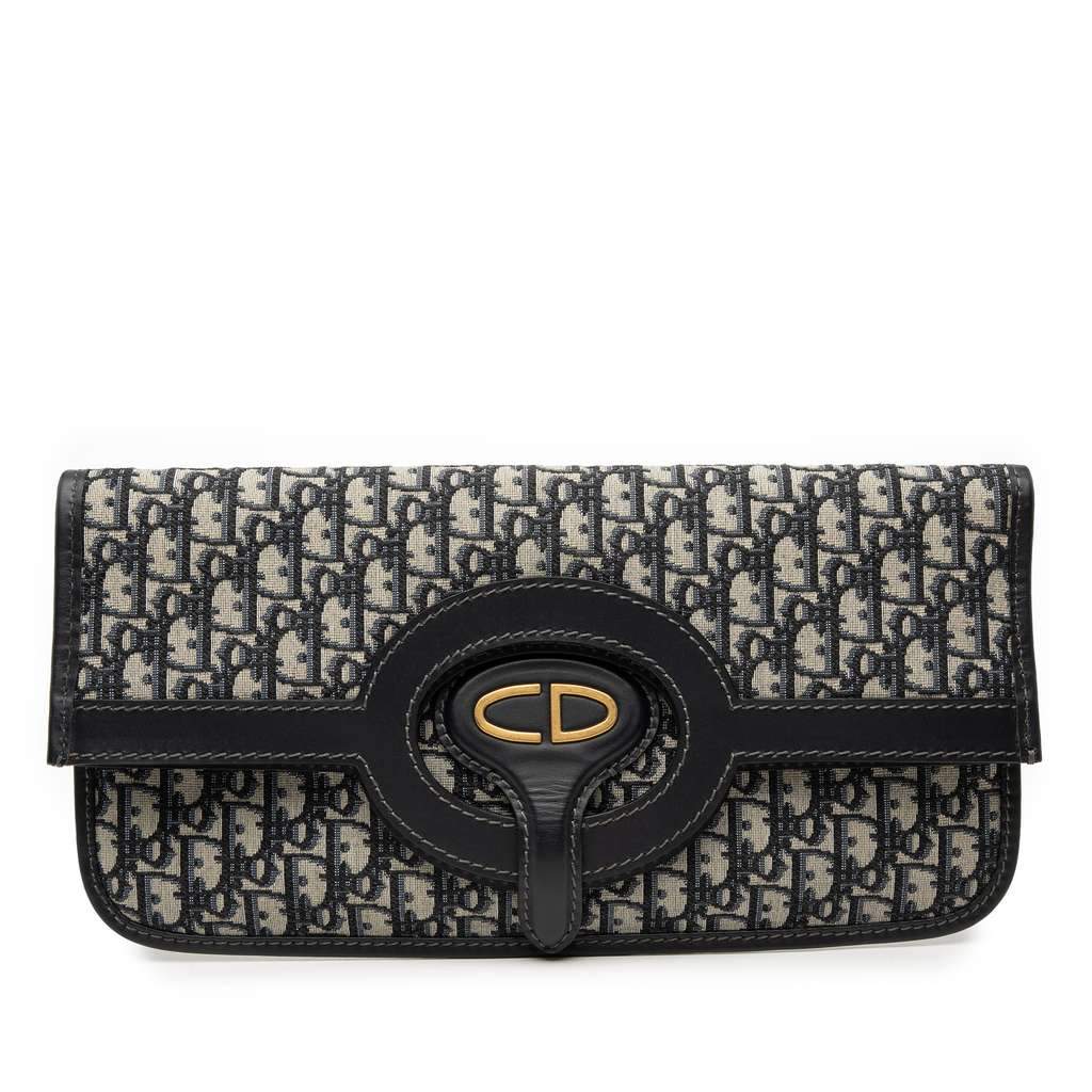 Dior Oblique Canvas Fold Over Clutch Blue Canvas Very good condition - Front View