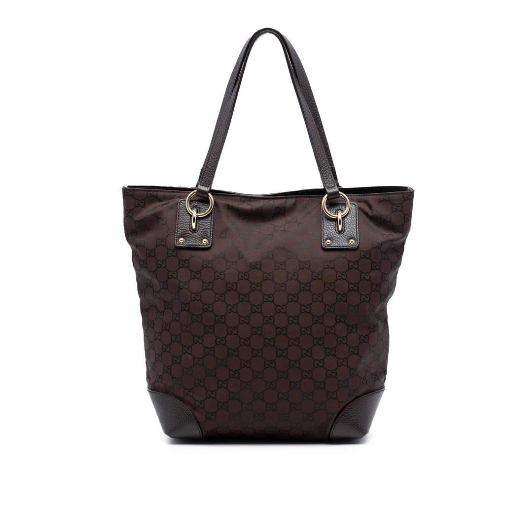 Gucci GG Nylon Vertical Charm Tote Brown Very good condition - Front View