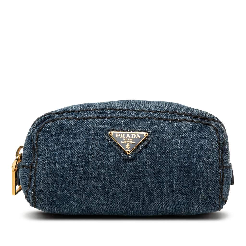 Prada Denim Cosmetic Pouch Blue Denim Very good condition - Front View
