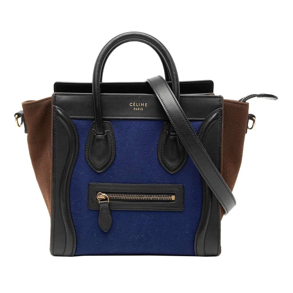 Celine Nano Tricolor Felt Luggage Tote Blue Wool Very good condition - Front View