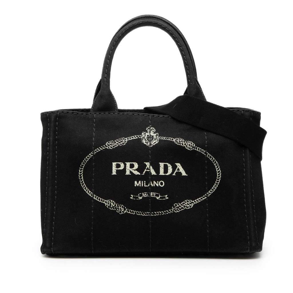 Prada Small Canvas Canapa Logo Satchel Black Canvas Very good condition - Front View