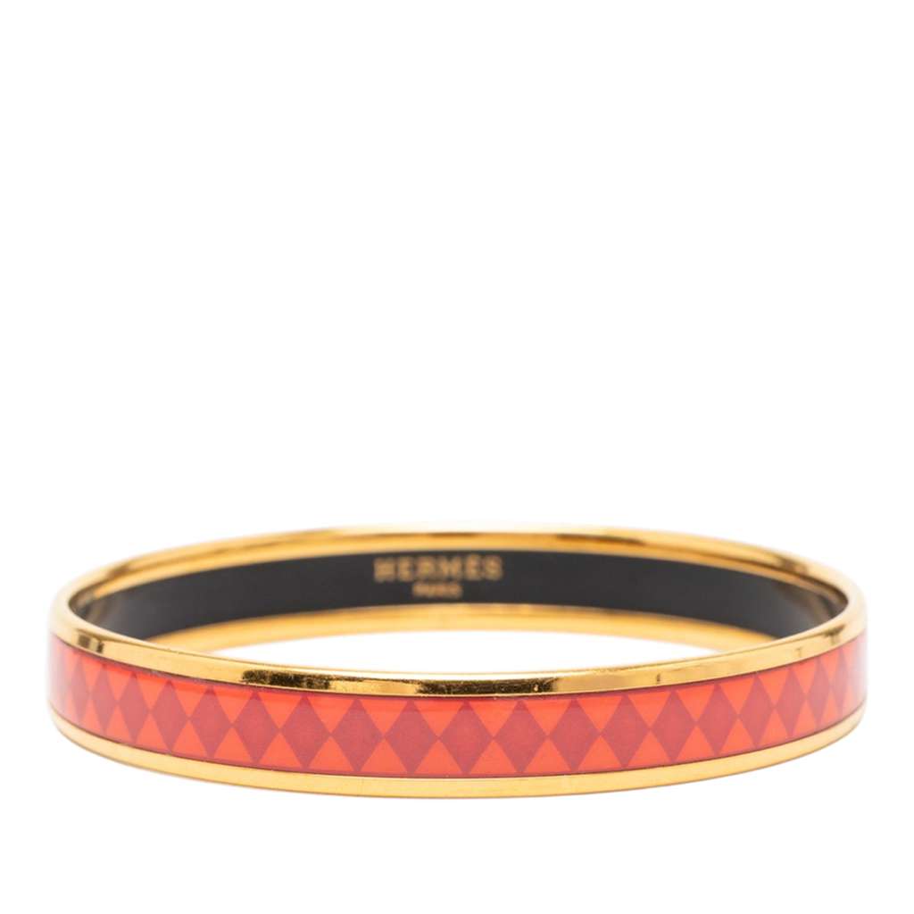 Hermès Narrow Diamond Motif Enamel Bangle 62 Orange Very good condition - Front View