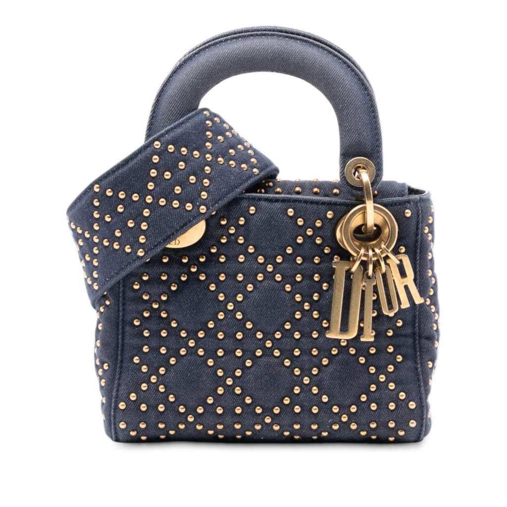 Dior Mini Denim Cannage Studded Supple Lady Dior Blue Denim Very good condition - Front View