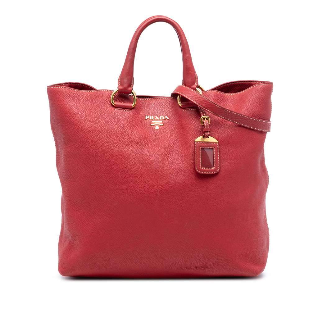 Prada Vitello Daino Open Convertible Tote Red Leather Very good condition - Front View