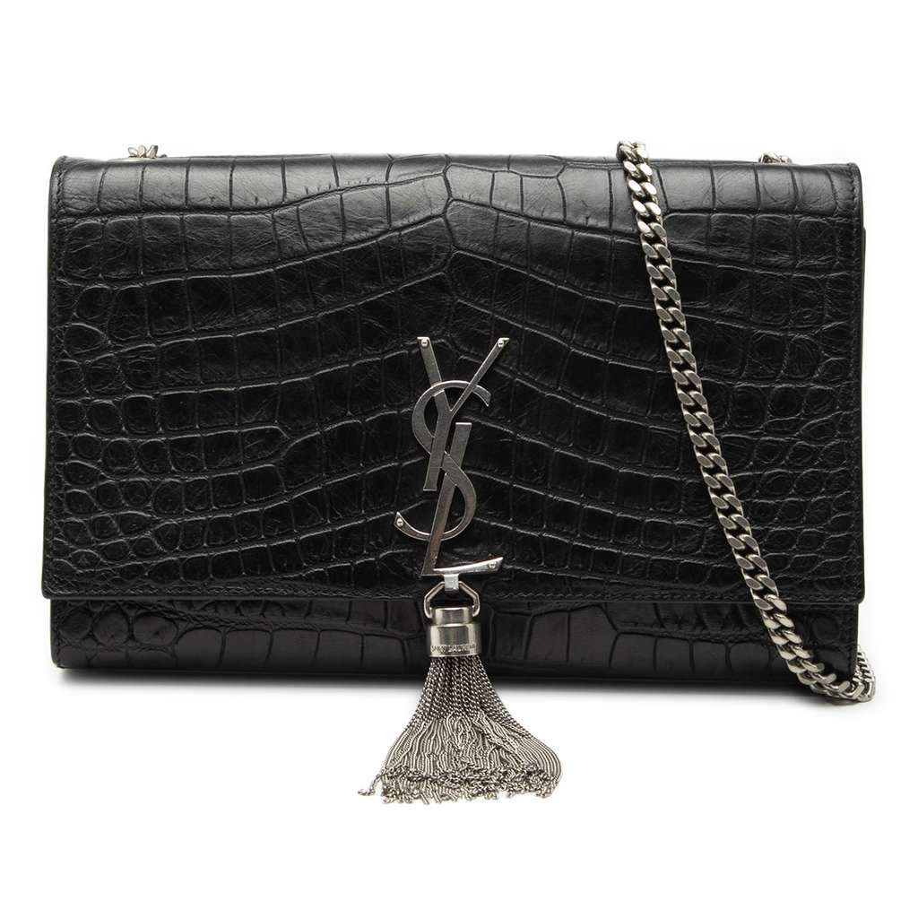Saint Laurent Medium Croc Embossed Leather Kate Tassel Crossbody Black Leather Very good condition - Front View