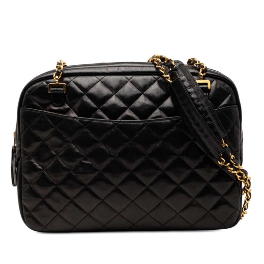 Chanel CC Quilted Lambskin Front Pocket Chain Camera Bag Black Leather Very good condition - Front View