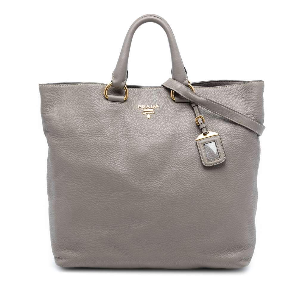 Prada Vitello Daino Open Convertible Tote Grey Leather Very good condition - Front View