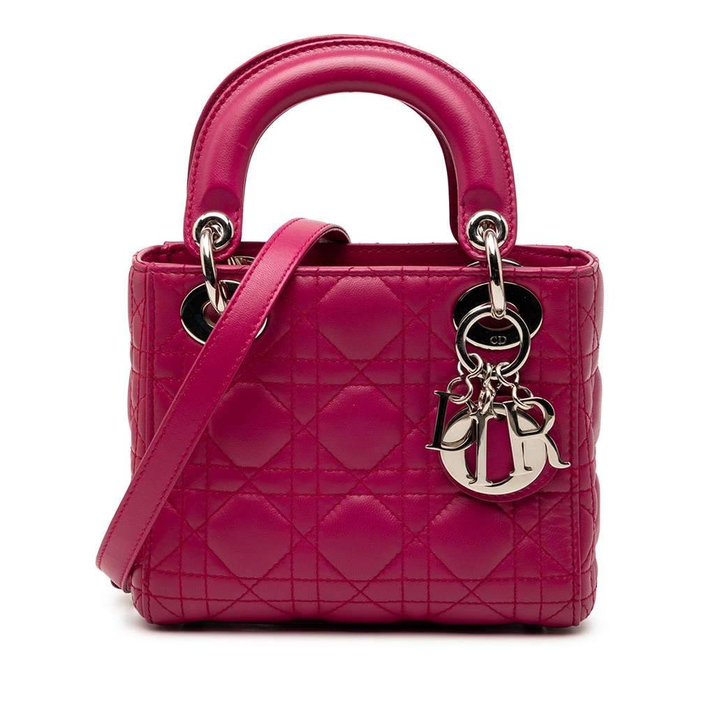 Dior Mini Lambskin Cannage Lady Dior Pink Leather Very good condition - Front View
