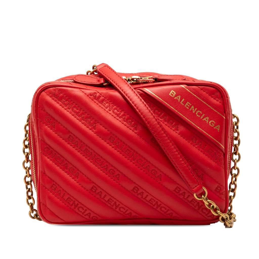 Balenciaga Calfskin Allover Logo Blanket Reporter XS Crossbody Red Leather Very good condition - Front View